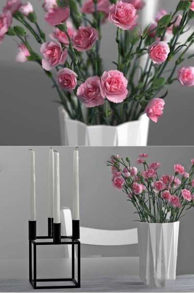 现代花瓶康乃馨烛台组合3D模型下载